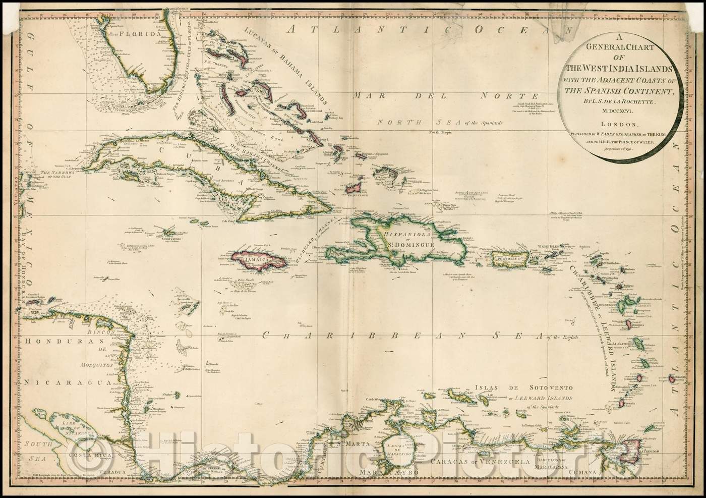 Historic Map - A General Chart of The West India Islands with The Adjacent Coasts of the Spanish Continent, 1796, William Faden v1