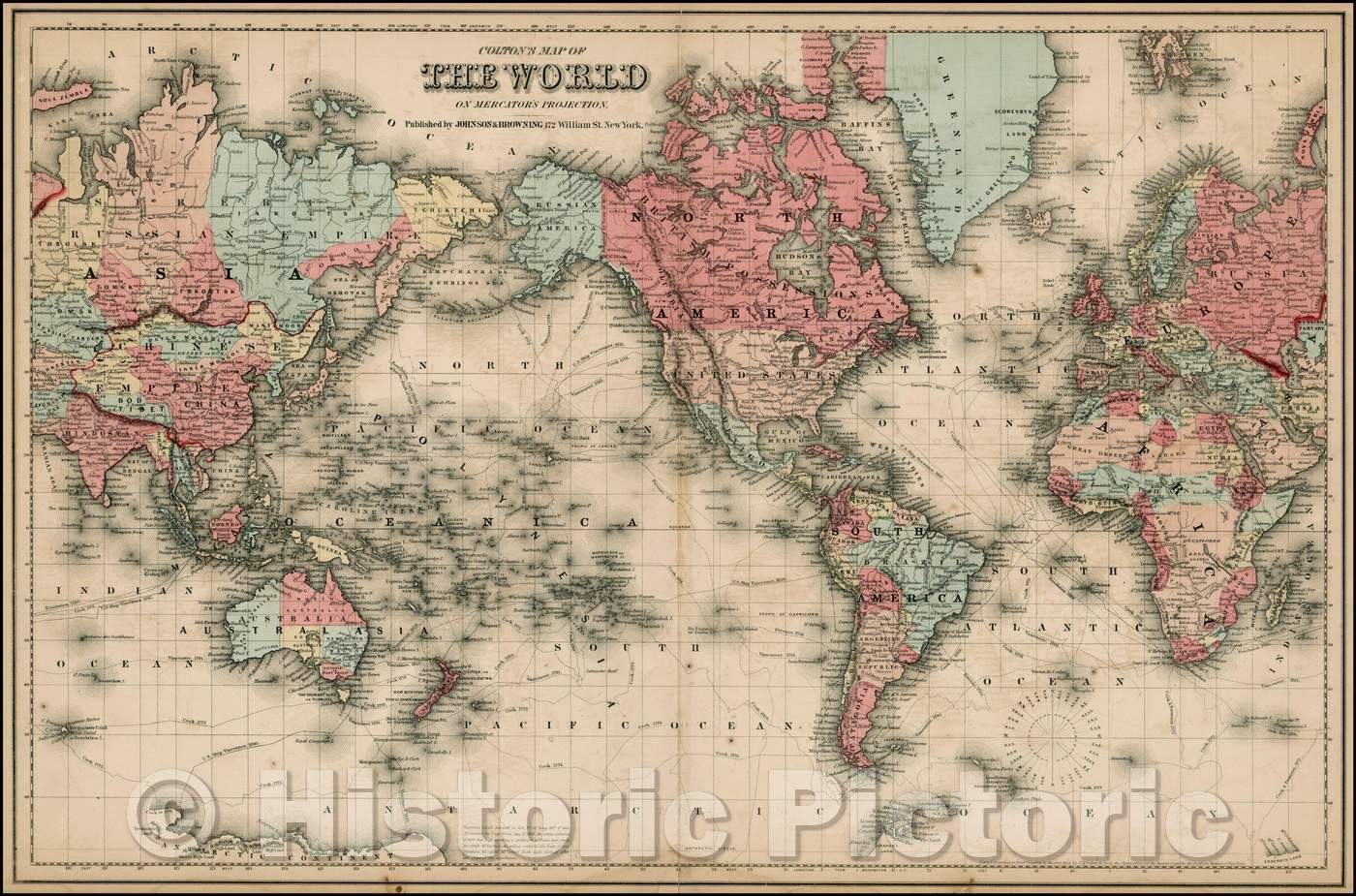 Historic Map - Colton's Map of the World on Mercator's Projection, 1859, Joseph Hutchins Colton v1