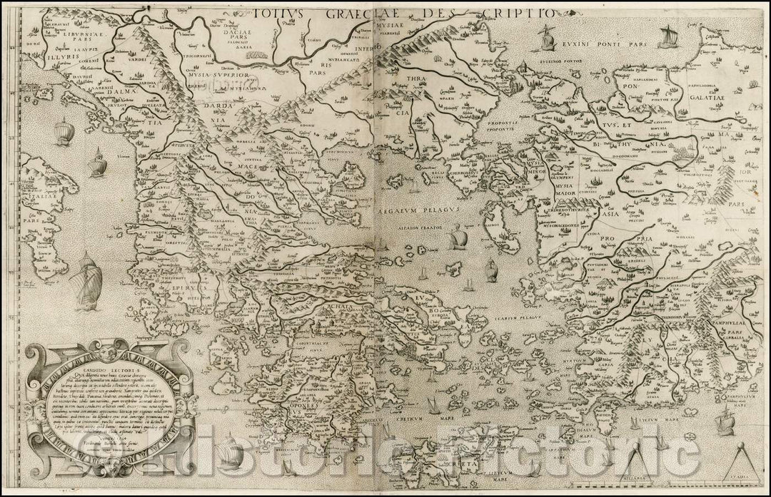 Historic Map - Totius Graeciae Descriptio/Ferdinando Bertelli's 1564 edition of Nikolaos Sophianos's landmark 8 sheet Map of Greece, 1564, Ferrando Bertelli - Vintage Wall Art