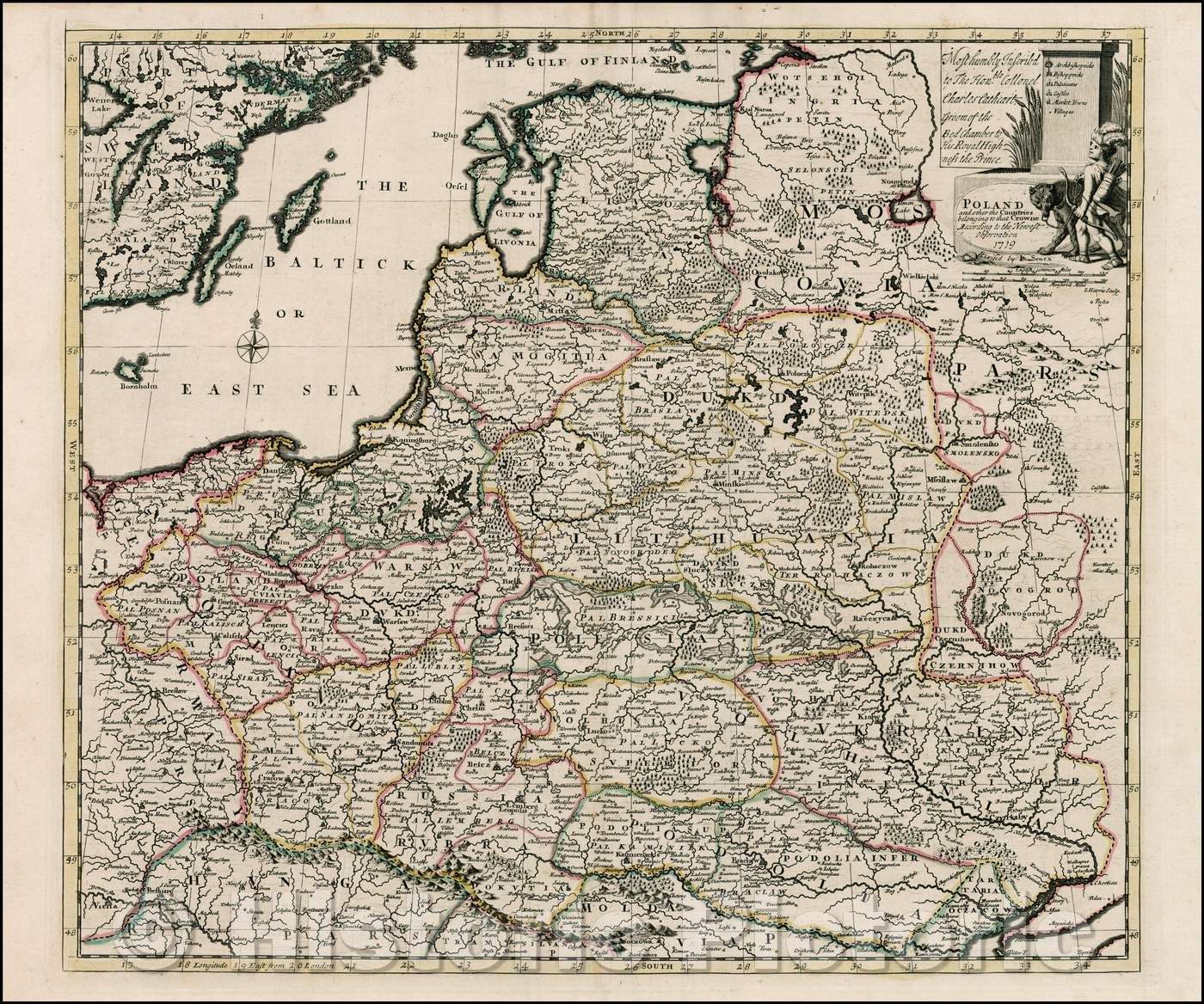 Historic Map - Poland and other the Countries belonging to the Crowne According to the Newest Observation, 1719, John Senex - Vintage Wall Art