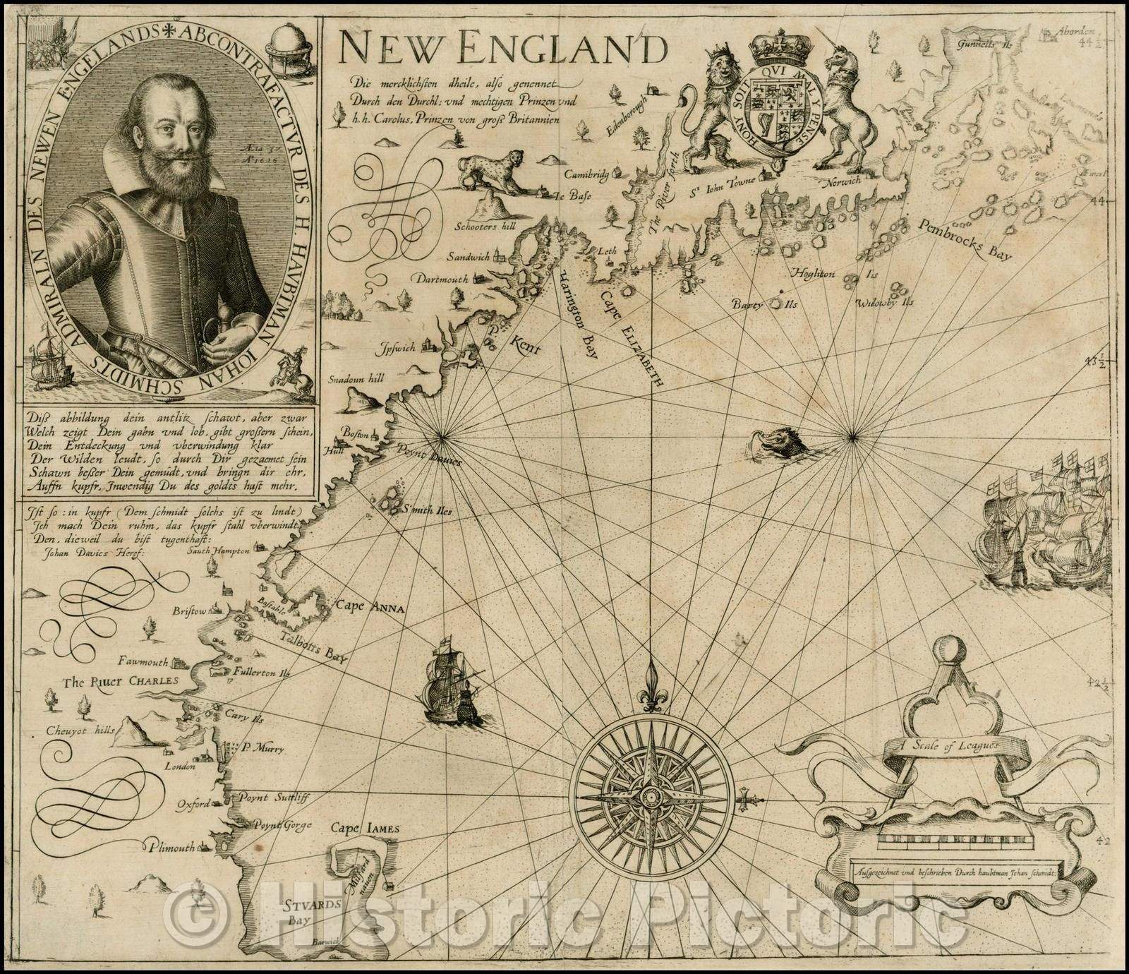 Historic Map - New England. Die Mercklichsten Dheile, also Genennet durch den Durchl: und Mechtigen Prinzen und H.H. Carolus, Prinzen von Gross Britannien, 1617 v1