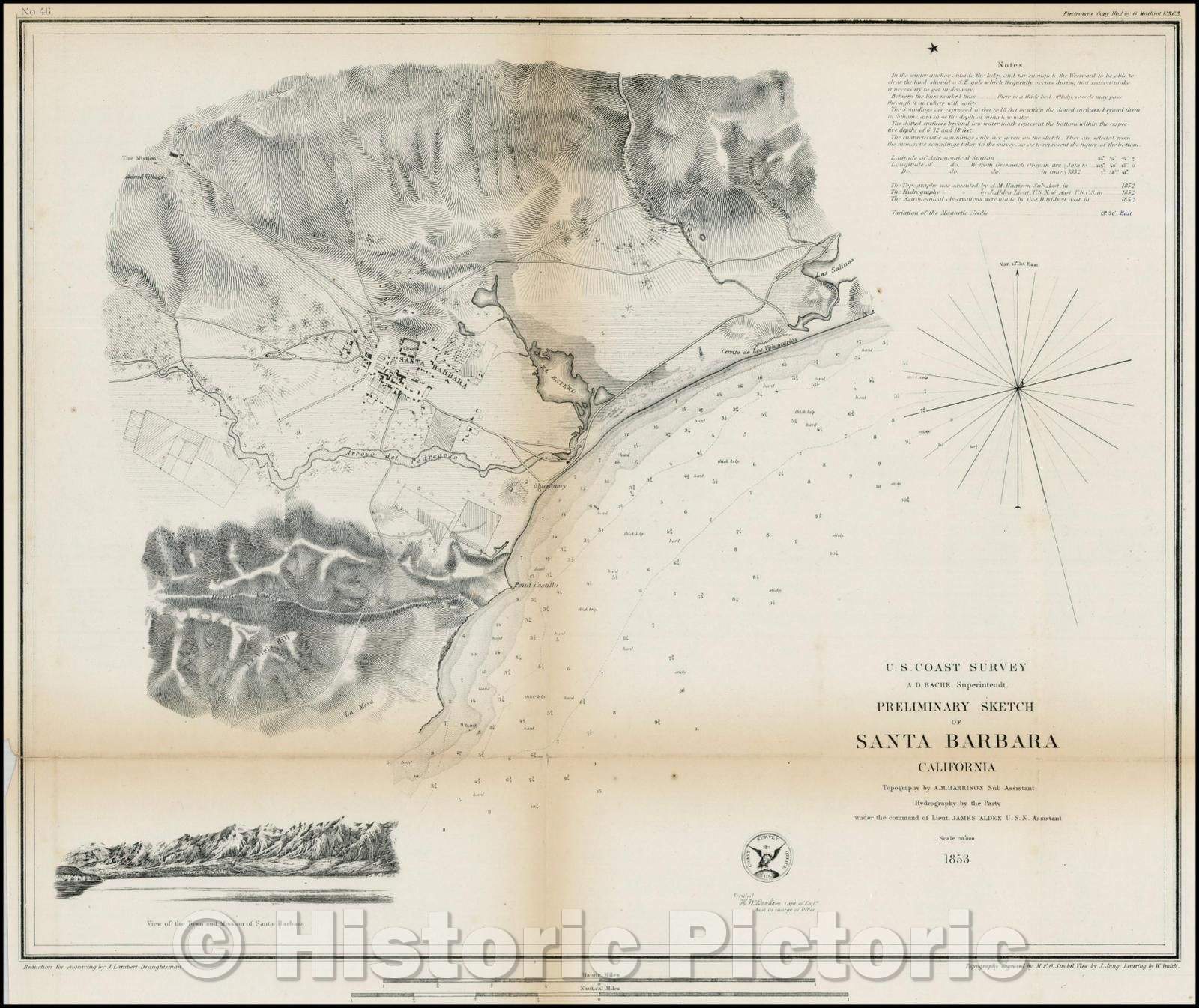 Historic Map - Preliminary Sketch of Santa Barbara California, 1853, United States Coast Survey v2