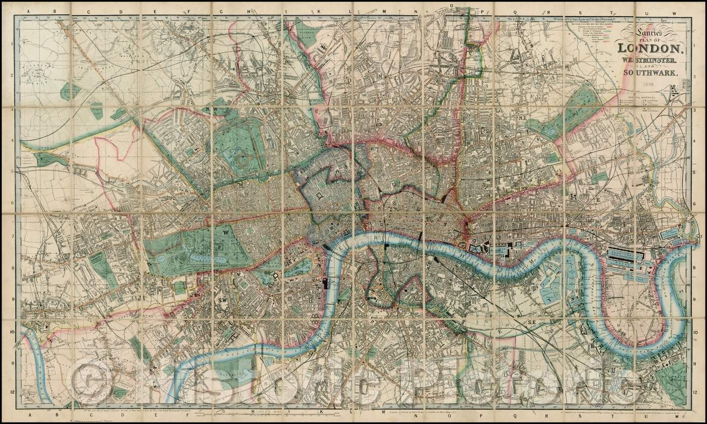 Historic Map - Laurie's Plan of London, Westminster and Southwark, 1866, Richard Holmes Laurie - Vintage Wall Art