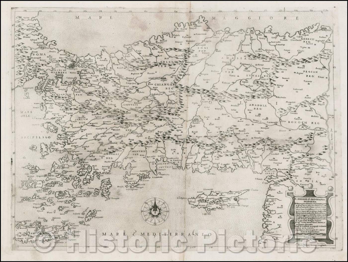 Historic Map - Il Disegno D'Geografia Moderna Della provincia di Natolia et Caramania :: Asia Minor, Cyprus, and Turkey, 1564 - Vintage Wall Art