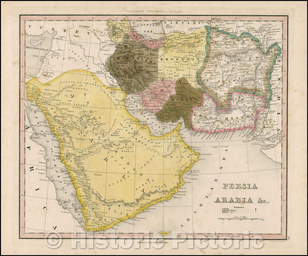 Historic Map - Persia Arabia, 1842, Henry Schenk Tanner - Vintage Wall Art