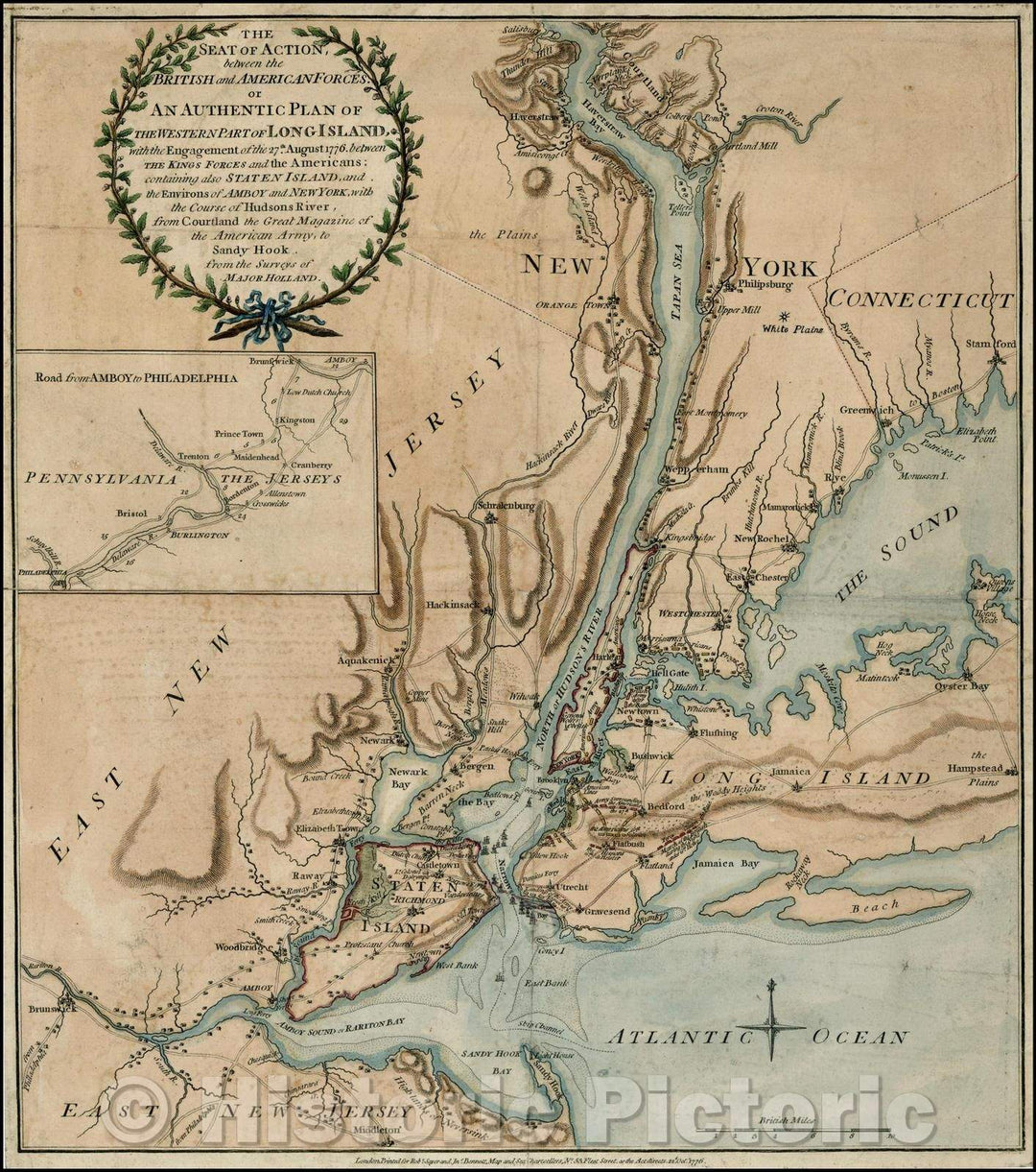 Historic Map - The Seat of Action between the British and American Forces. Or an Authentic Plan of the Western Part of Long Island, 1776, Sayer & Bennett - Vintage Wall Art