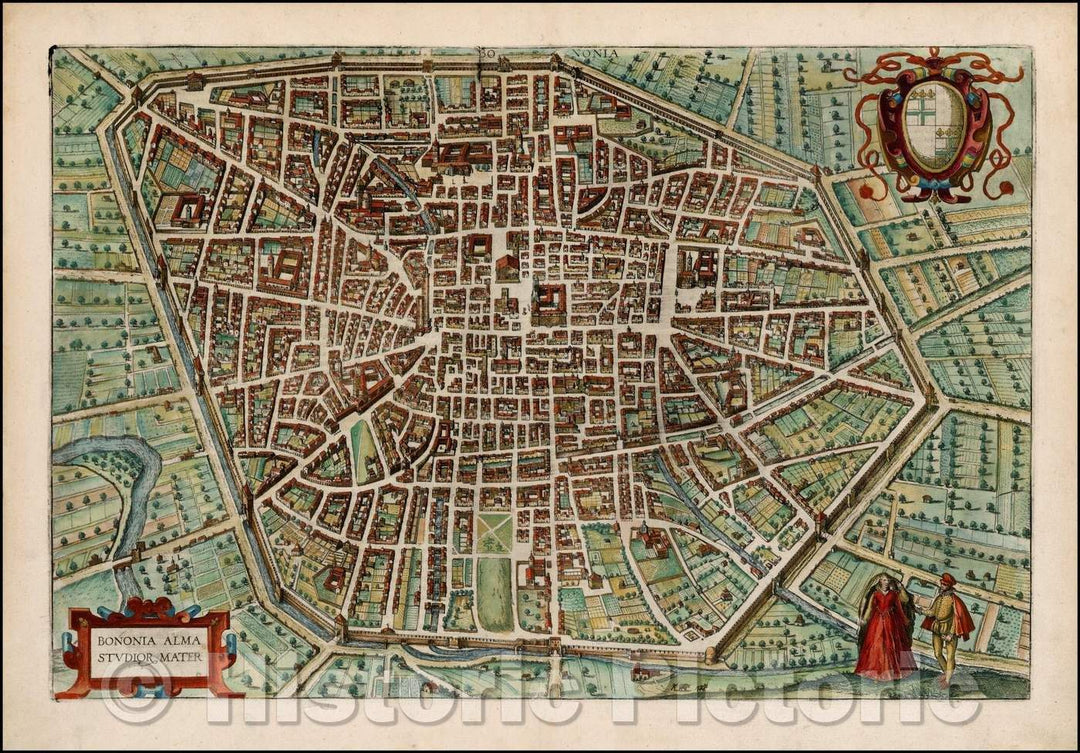 Historic Map - Bononia Alma Studior Mater/Plan of the city of Bolognia in Nothern Italy, 1572, Georg Braun - Vintage Wall Art