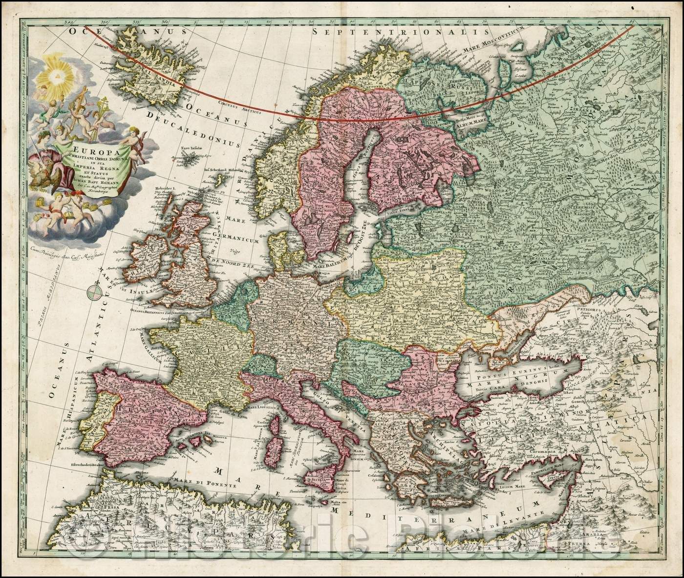 Historic Map - Europa Christiani Orbis Domina in Sua Imperia Regna/Map of Europe by JB Homann, 1720, Johann Baptist Homann - Vintage Wall Art