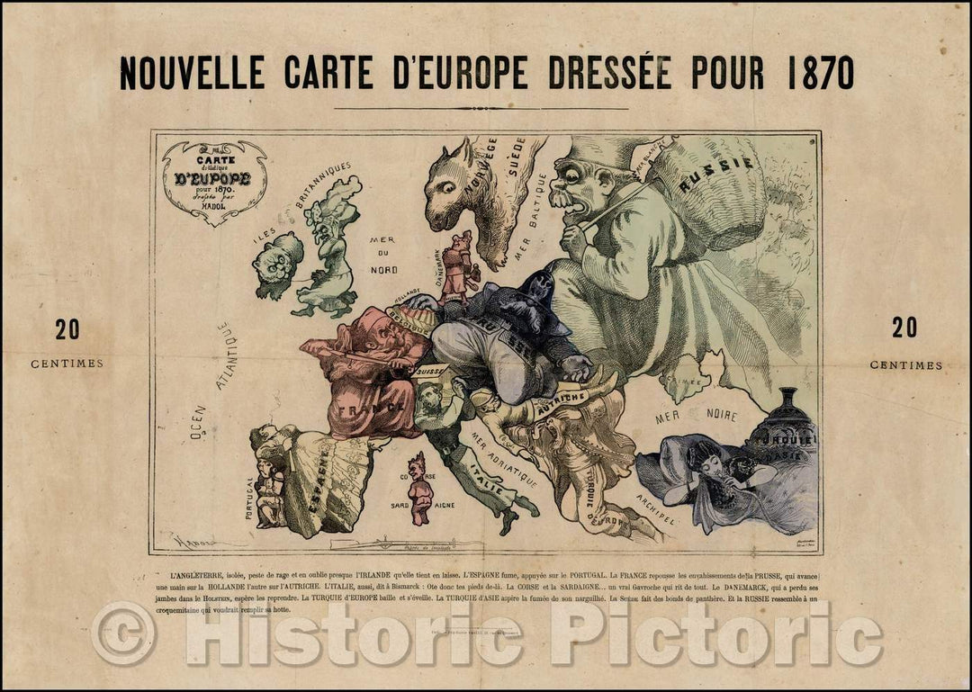 Historic Map - Nouvelle Carte D'Europe Dressee Pour 1870 / A New Map Designed For 1870/News From Europe upright Map To 1870 / A New Map Designed For 1870, 1870 - Vintage Wall Art