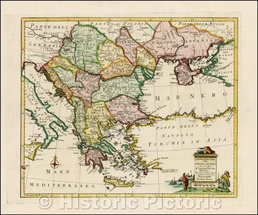 Historic Map - Nuova Esatta Carta dell Turchia d'Europa e de vicini Paesi d'Ungheria, Piccola Tartaria ec. / Map of the Turkey and contiguous Regions, 1755 - Vintage Wall Art