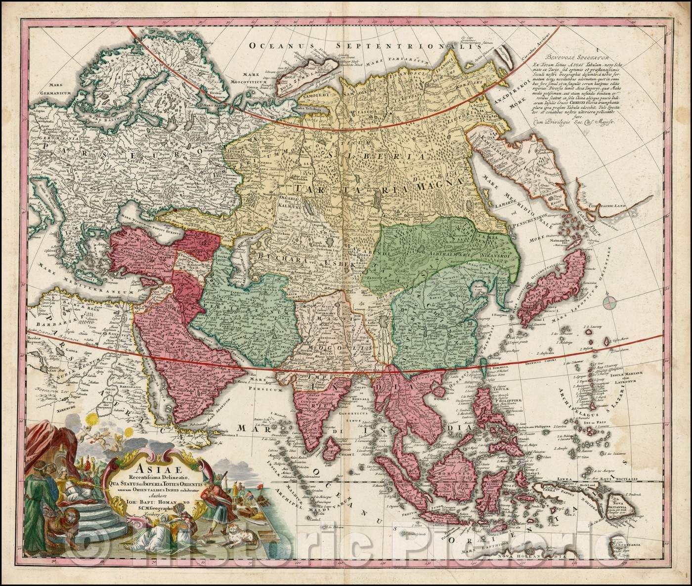 Historic Map - Asiae Recentissima Delineatio Qua Status et Imperia Totius Orientis unacum :: The governments of the entire East Asia and the Caribbean, 1720 - Vintage Wall Art