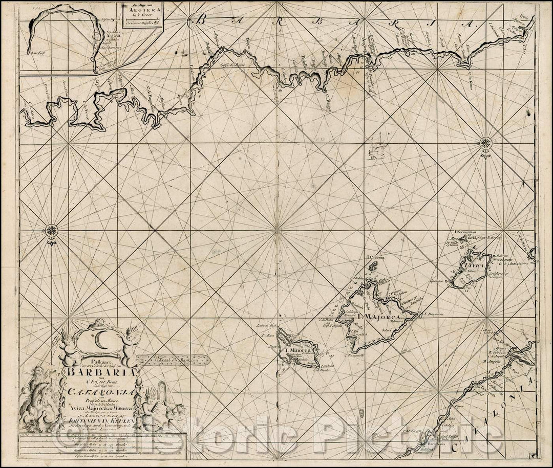 Historic Map - Paskaart, voor een Gedeelte der Kust van, Barbaria :: Dutch Sea-Chart, Catalonia, Majorca, Minorca, Ibiza and Barbary coast, 1750 - Vintage Wall Art