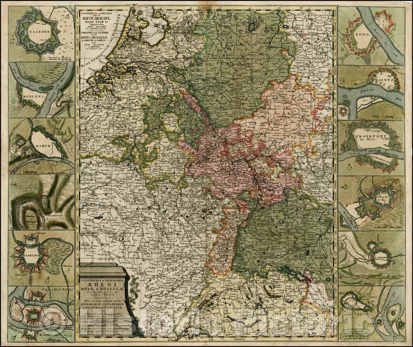 Historic Map - Tooneel des Oorlogs Aan de Rhyn Moesel Maas Saar &c/Abraham Allard Map of the Theater of War in Germany, 1700, Abraham Allard - Vintage Wall Art