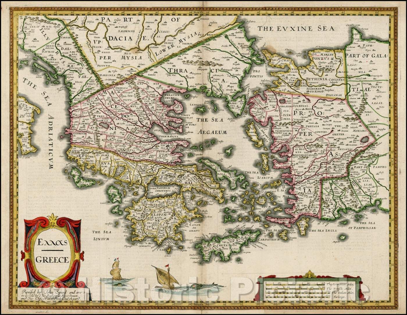 Historic Map - Greece, 1676, John Speed - Vintage Wall Art