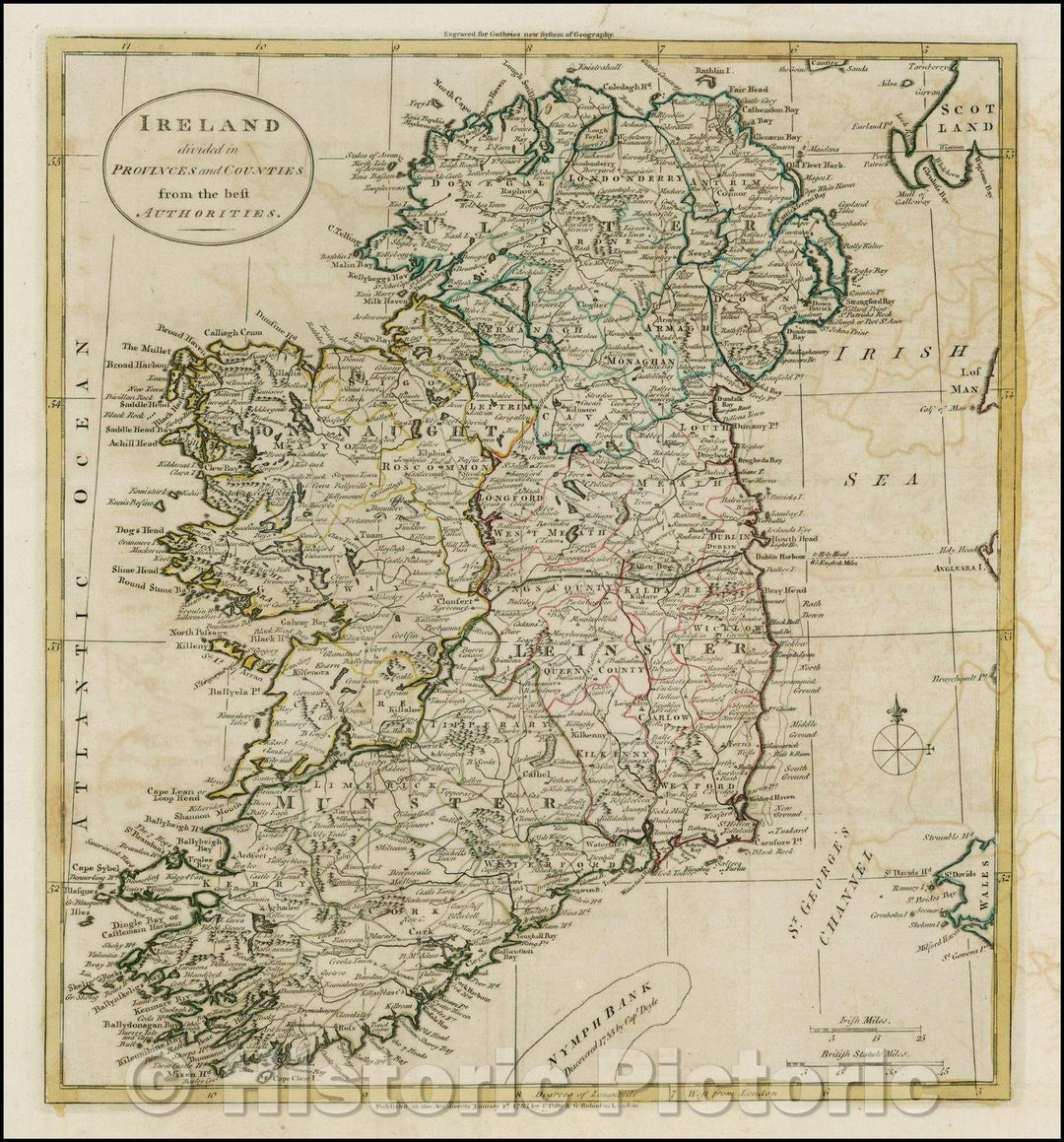 Historic Map - Ireland divided in Provinces and Counties from the best Authorities, 1784, William Guthrie - Vintage Wall Art