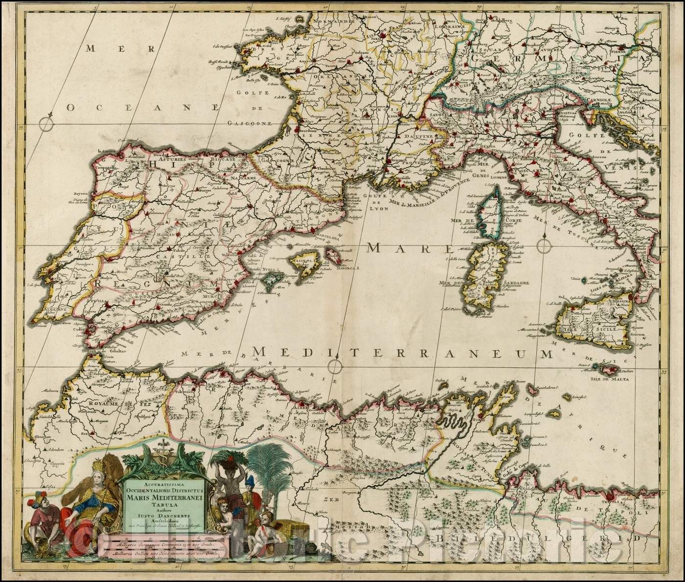 Historic Map - Accuratissima Occidentalioris Districtus Maris Mediterranei Tabula/Map of the Western Mediterranean, published by Justus Danckerts, 1690 - Vintage Wall Art