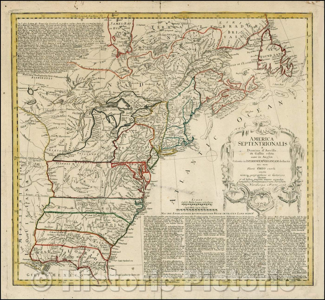 Historic Map - America Septentrionalis a Domino d'Anville in Galliis edita nunc in Anglia :: Lord d'Anville in North America now improved with England Colonies, 1777 - Vintage Wall Art