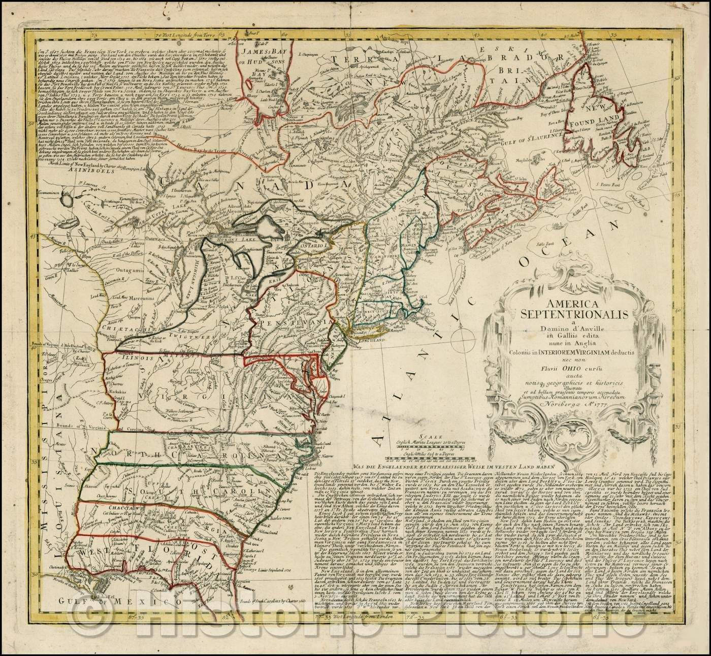 Historic Map - America Septentrionalis a Domino d'Anville in Galliis edita nunc in Anglia :: Lord d'Anville in North America now improved with England Colonies, 1777 - Vintage Wall Art