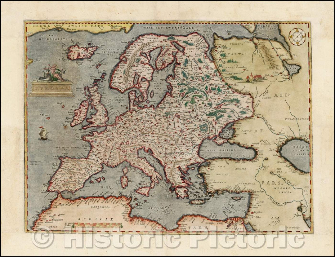 Historic Map - Europe, 1573, Abraham Ortelius - Vintage Wall Art