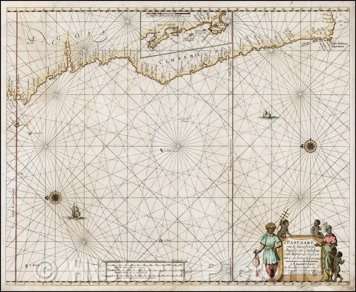 Historic Map - Pascaart van de Zee custenvan Angola en Cimbeb/Doncker's Sea Chart of the West Coast of Africa, from Angola,Cape of Good Hope, 1659 - Vintage Wall Art