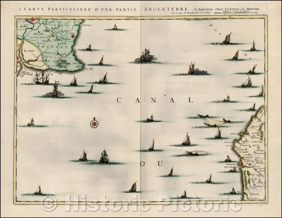 Historic Map - Carte Particuliere d'une Partie Angleterre (Coast of England and Belgium)/Map Particuliere a Party England (Coast of England and Belgium), 1730 - Vintage Wall Art