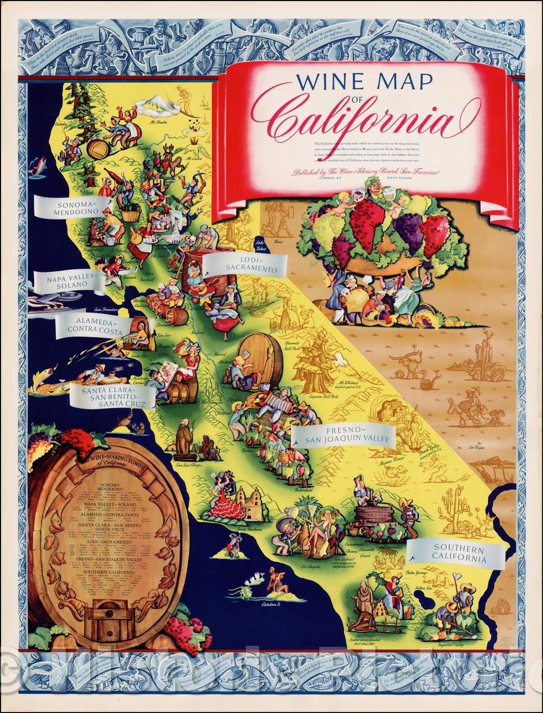 Historic Map - Wine Map of California, 1945, Ruth Taylor White v1