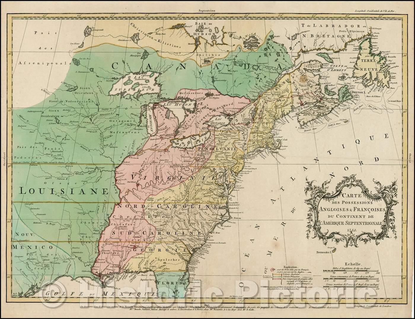 Historic Map - Carte Des Possessions Angloises & Francoises Du Continent De L'Amerique :: Possessions Angloises & Fran?ises Septentionale Amerique, 1755 v1