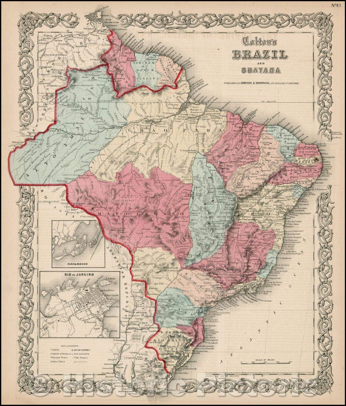 Historic Map - Colton's Brazil and Guayana, 1859, Joseph Hutchins Colton - Vintage Wall Art