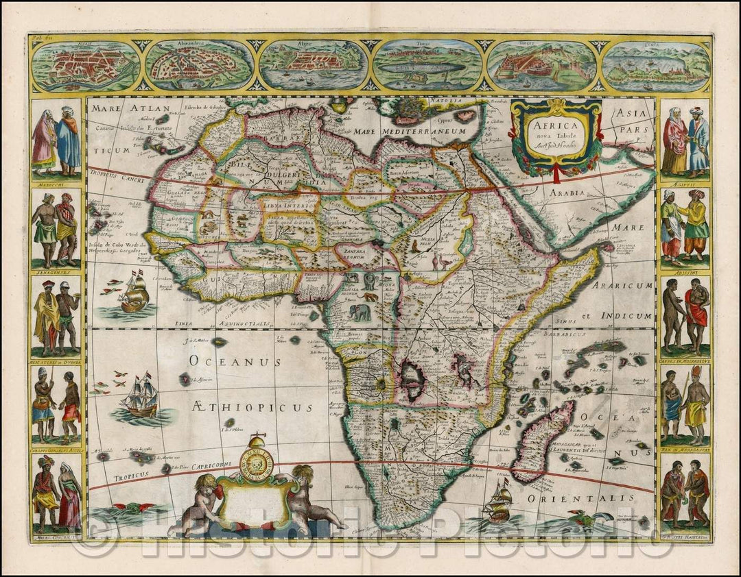 Historic Map - Africa nova Tabula Auct. Jud Hondio/Map of Africa from Piere D'Avity's Les Etats, Empires Royaumes?du Monde, 1659, Jodocus Hondius - Vintage Wall Art