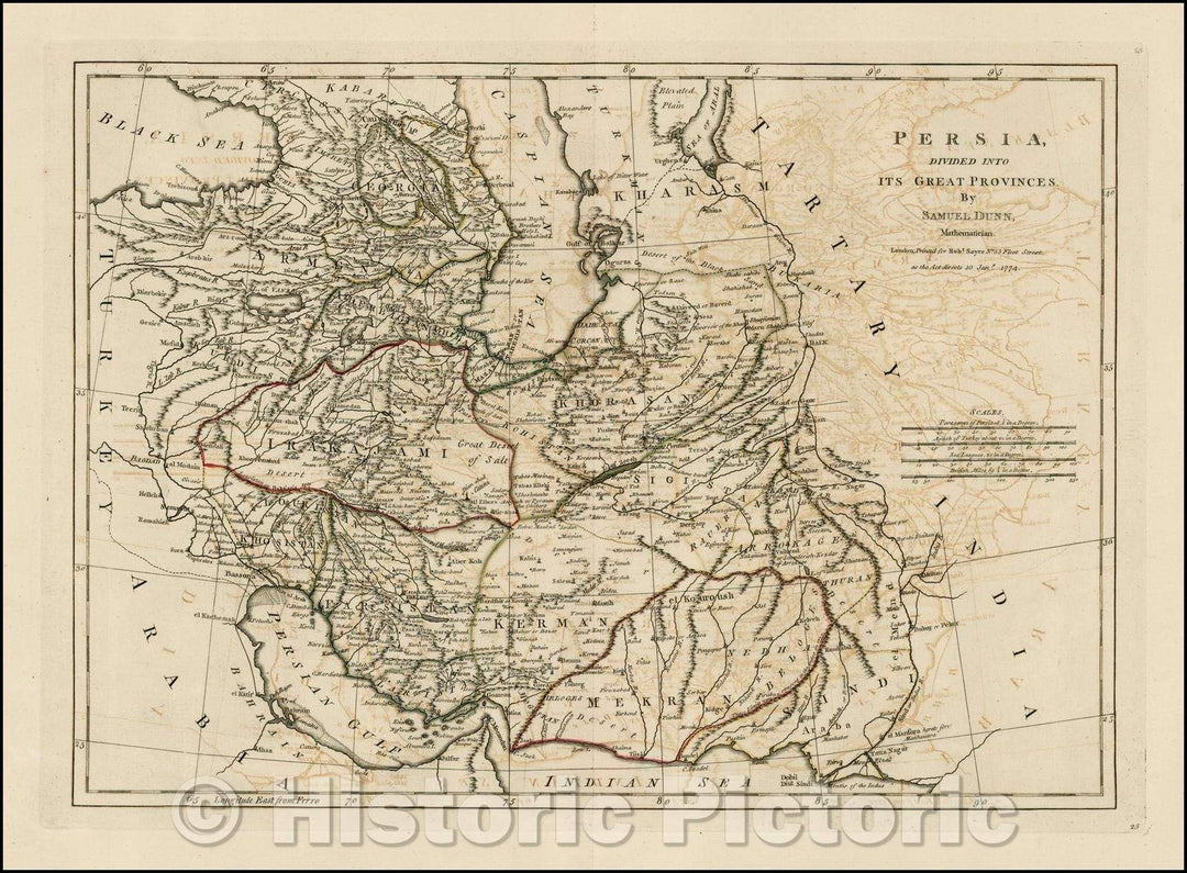 Historic Map - Persia Divided into its Great Provinces, 1774, Samuel Dunn - Vintage Wall Art