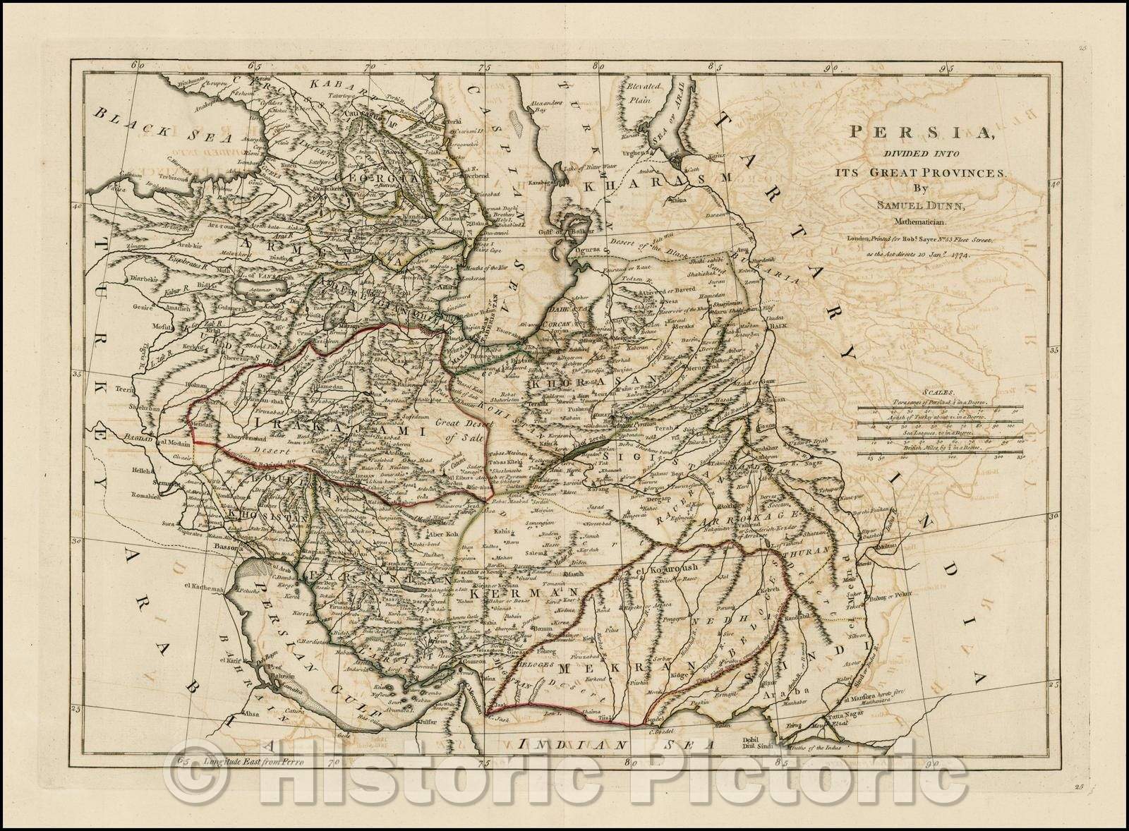 Historic Map - Persia Divided into its Great Provinces, 1774, Samuel Dunn - Vintage Wall Art