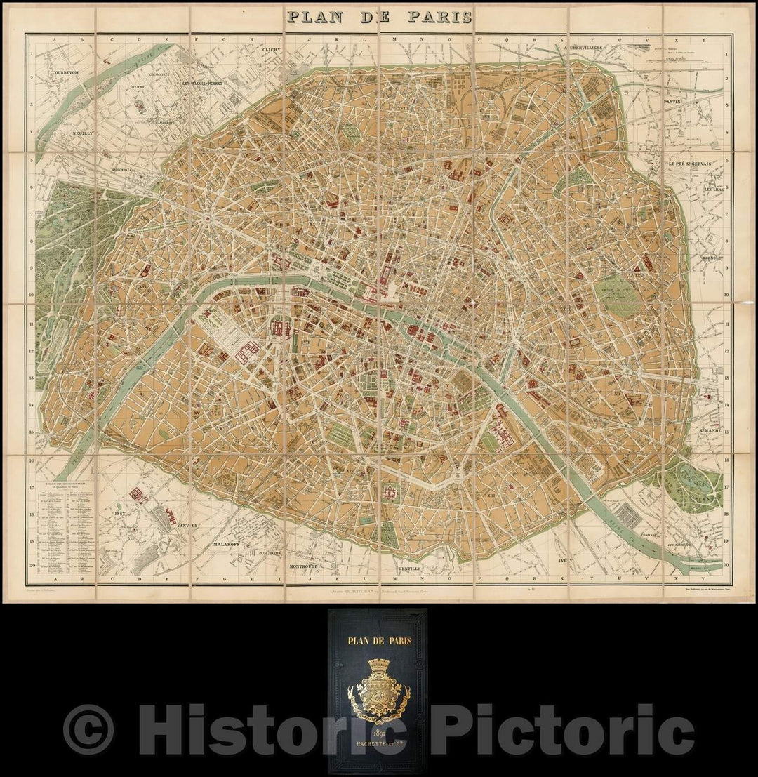 Historic Map - Plan de Paris, 1891, Hachette & Co. - Vintage Wall Art