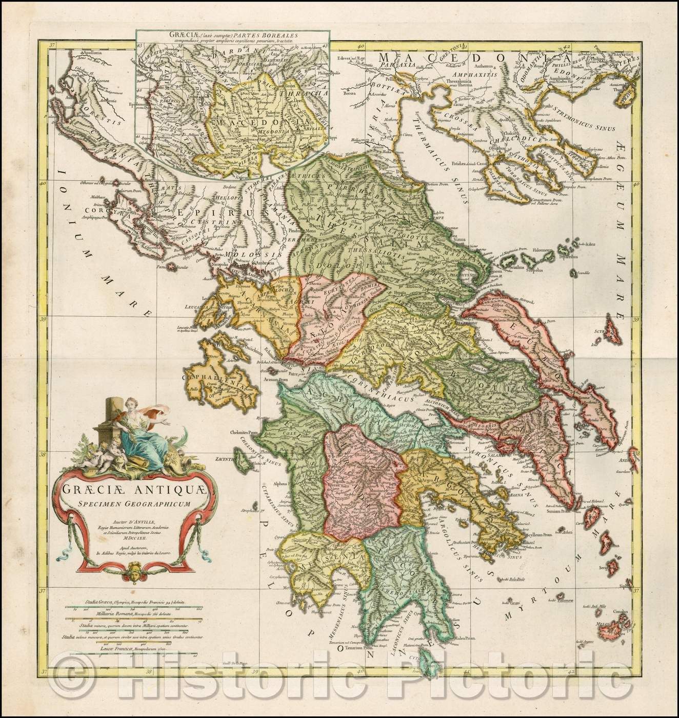 Historic Map - Graeciae Antiquae Specimen Geographicum MDCCLXII/Map of Ancient Greece, 1762, Jean-Baptiste Bourguignon d'Anville - Vintage Wall Art