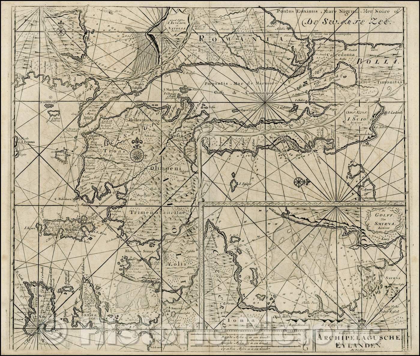 Historic Map - Archipelagusche Eylanden (North Eastern Greece - Aegean), 1730, Johannes Van Keulen - Vintage Wall Art