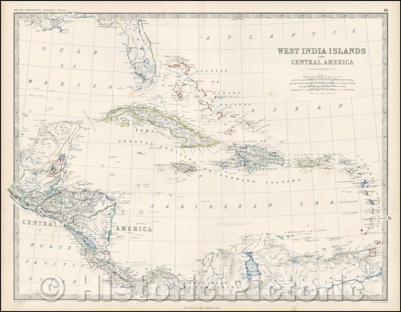 Historic Map - West India Islands and Central America, 1860, W. & A.K. Johnston v1