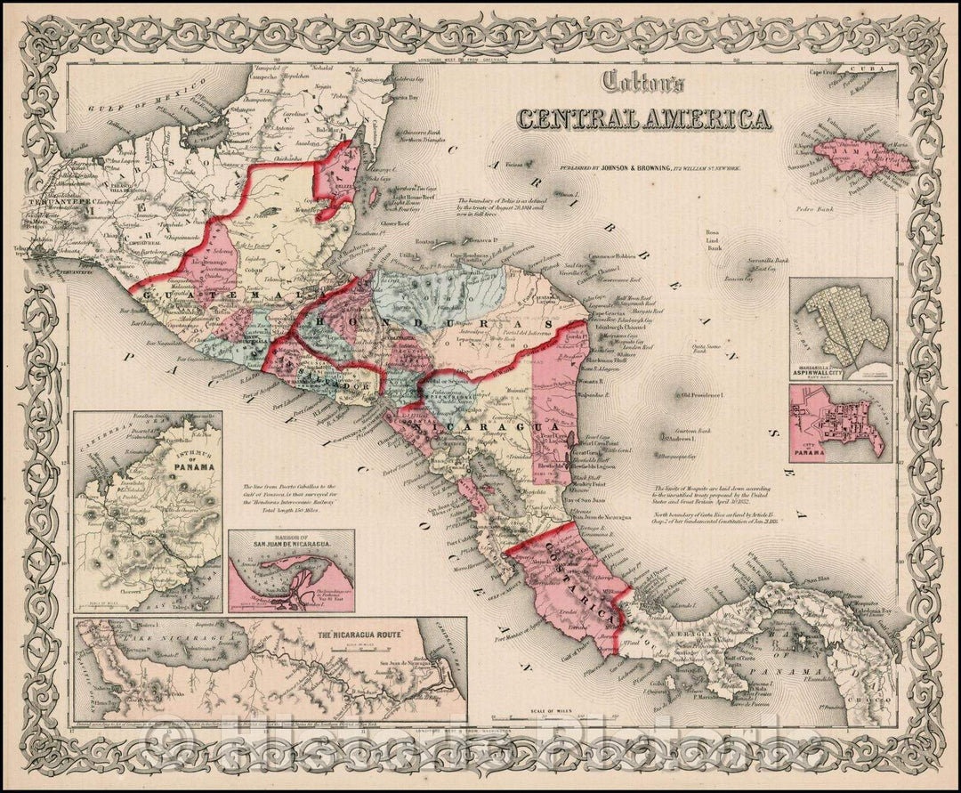 Historic Map - Colton's Central America, 1859, G.W. & C.B. Colton - Vintage Wall Art