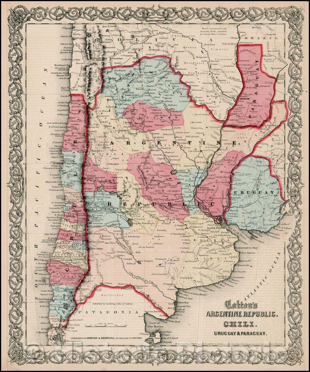 Historic Map - Colton's Argentine Republic, Chili, Uruguay & Paraguay, 1865, Joseph Hutchins Colton - Vintage Wall Art