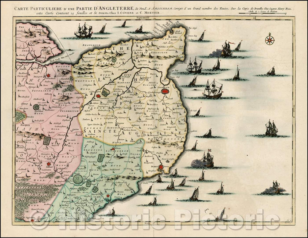 Historic Map - Carte Particuliere D'Une Partie D'Angleterre (Sandwich, Dover, Canterbury, England (Sandwich, Dover, Canterbury, 1730 - Vintage Wall Art