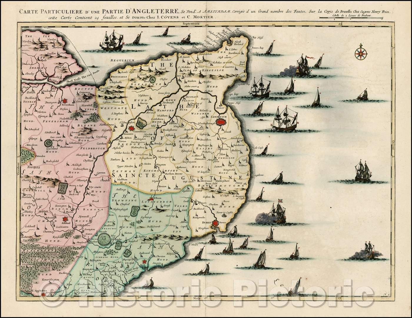 Historic Map - Carte Particuliere D'Une Partie D'Angleterre (Sandwich, Dover, Canterbury, England (Sandwich, Dover, Canterbury, 1730 - Vintage Wall Art