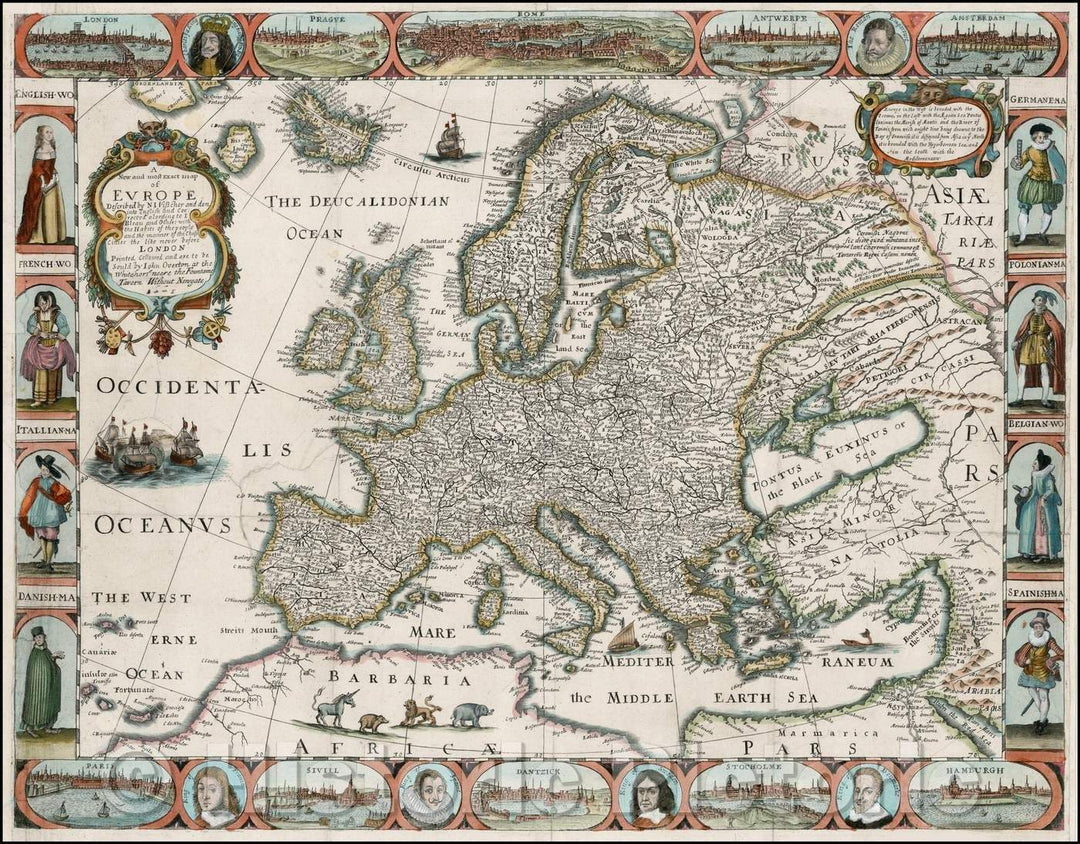 Historic Map - Europe Described, 1666, John Overton - Vintage Wall Art