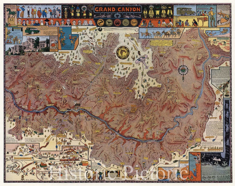 Historic Map - Grand Canyon, 1931, Jo Mora - Vintage Wall Art