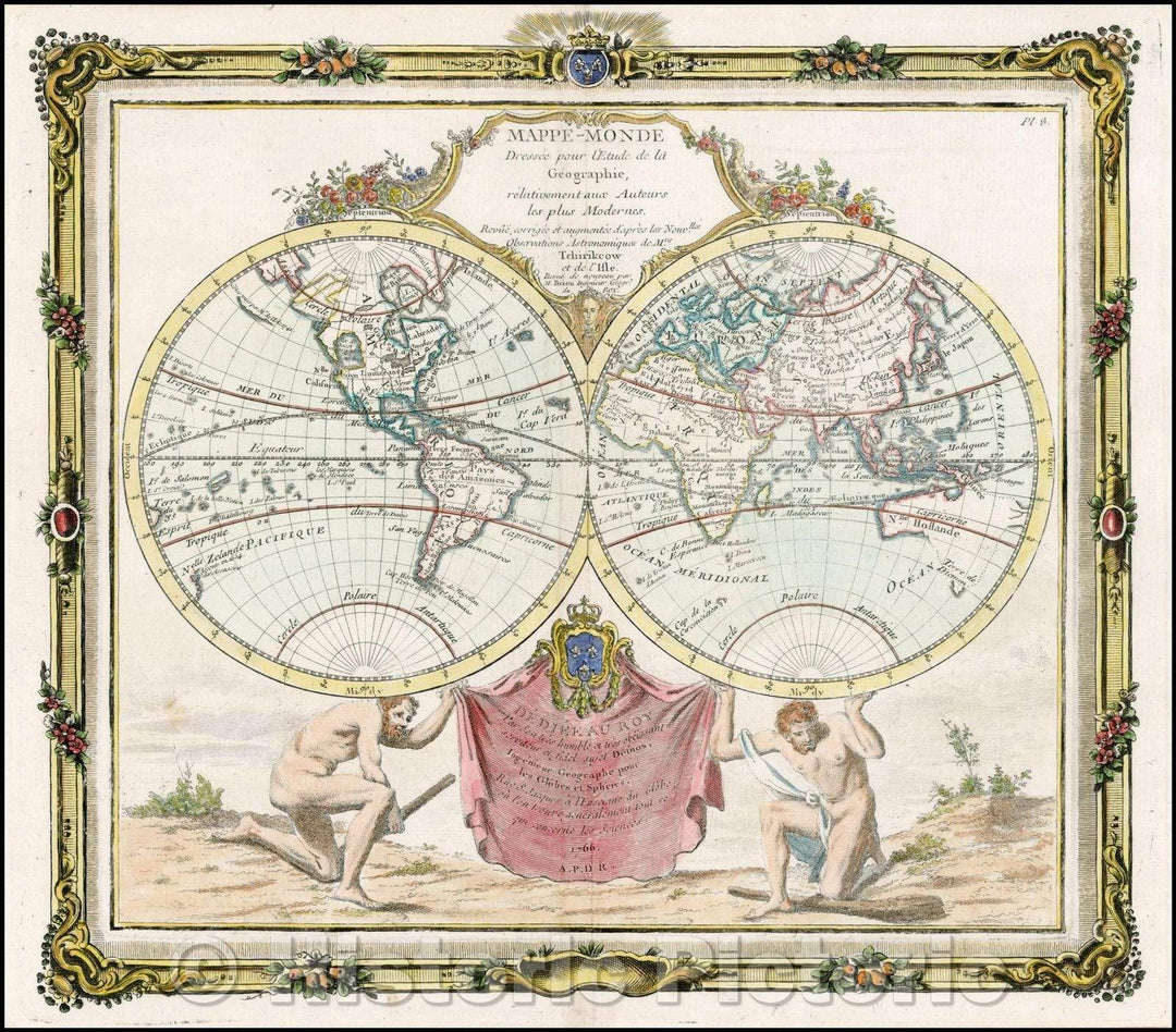 Historic Map - Mappe-Monde Dressee pour l'Etude de la Geographie/World maps set for the Study of Geography .1766 [Bay of the West], 1766 - Vintage Wall Art