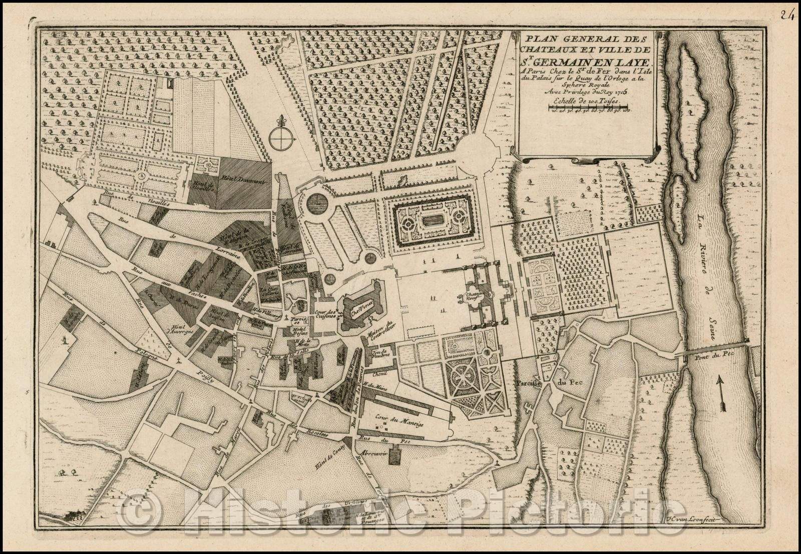 Historic Map - Plan General Des Chateaux et Ville De St. Germain en Laye/Plan General Des Chateaux De Ville and St. Germain en Laye. [Near Paris, 1705 - Vintage Wall Art