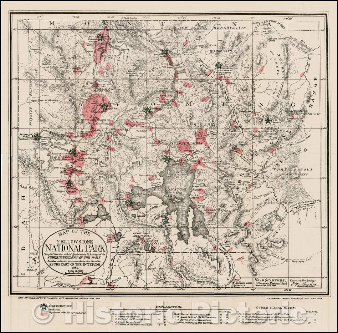 Historic Map - Map of the Yellowstone National Park, 1881, United States GPO - Vintage Wall Art