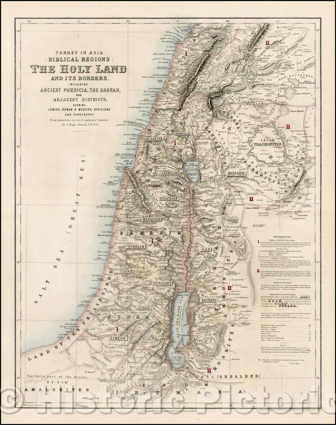 Historic Map - Turkey in Asia (Bibilical Regions) The Holy Land and its Borders, Including Ancient Phoenicia,The Hauran, and Adjacent Districts, 1855 - Vintage Wall Art