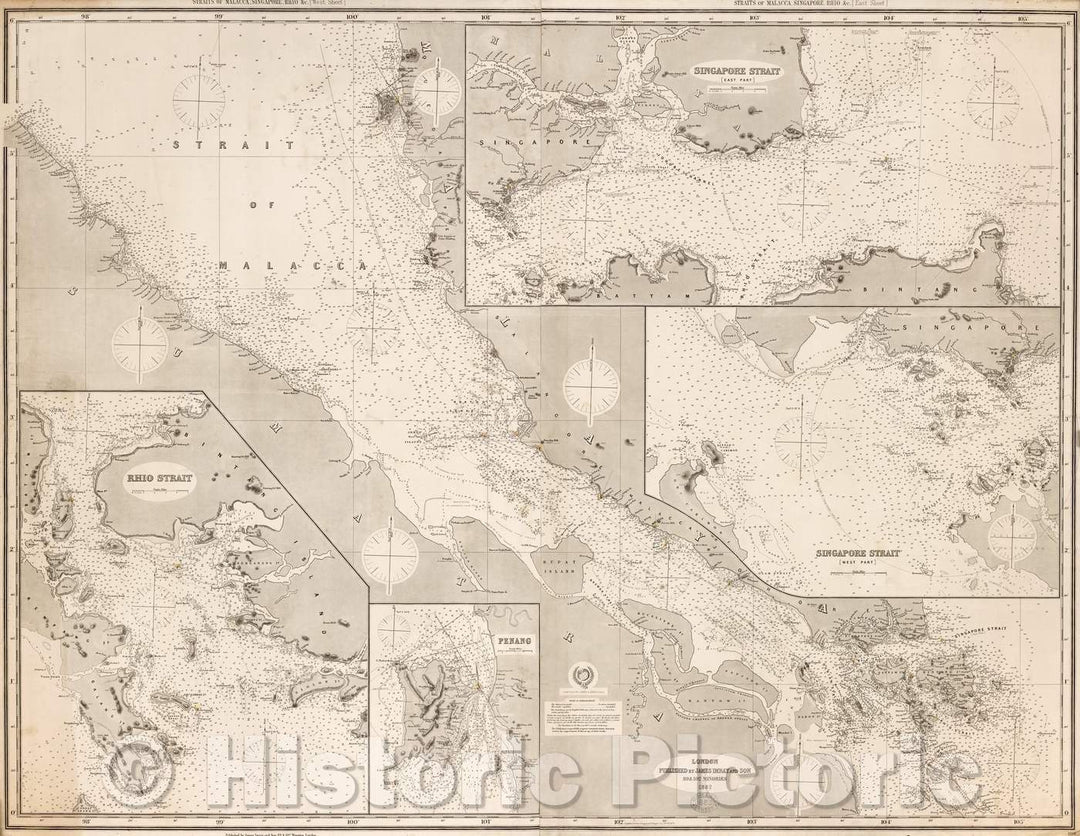 Historic Map - Straits of Malacca, Singapore, Rhio, 1882, James Imray & Son - Vintage Wall Art