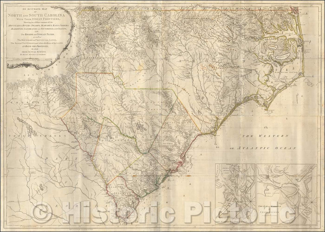 Historic Map - An Accurate Map of North and South Carolina With Their Indian Frontiers, 1775, Henry Mouzon - Vintage Wall Art