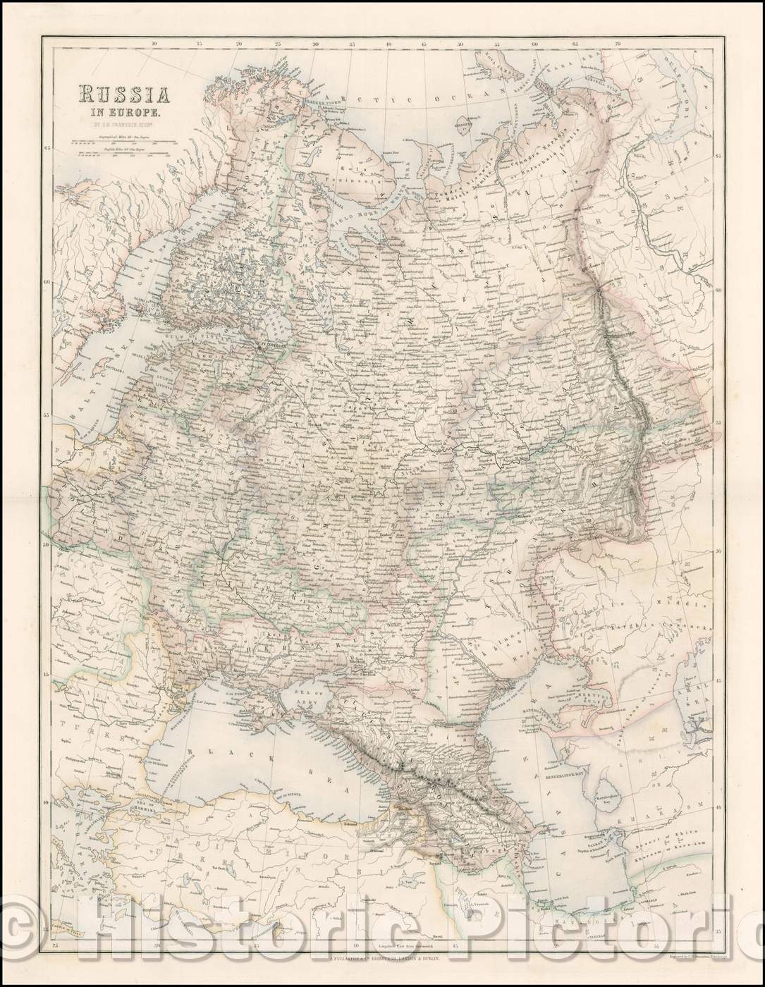 Historic Map - Russian In Europe, 1855, Archibald Fullarton & Co. - Vintage Wall Art