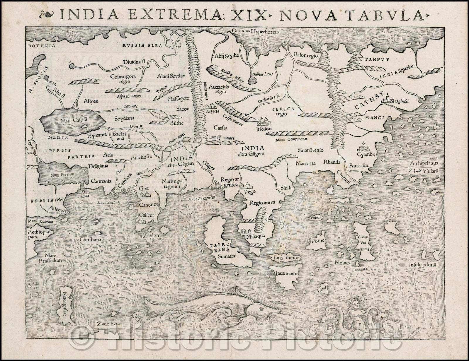 Historic Map - India Extrema XIX Nova Tabula 1st Printed Map of Asia, 1540, Sebastian M?nster v1