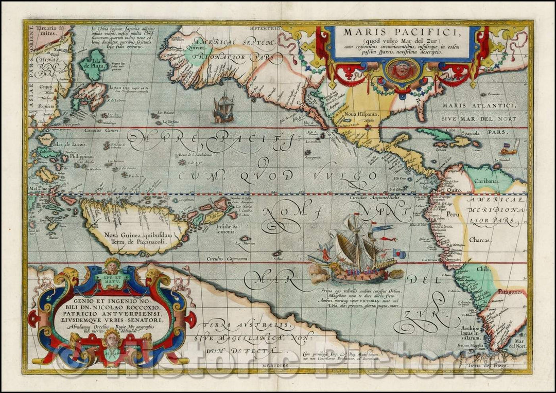 Historic Map - Maris Pacifici quod vulgo Mar del Zud/Ortelius' Maris Pacifici, the first printed Map of the Pacific Ocean, 1590, Abraham Ortelius - Vintage Wall Art